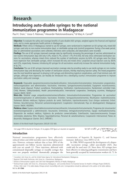 Research Introducing Auto-Disable Syringes to the National Immunization Programme in Madagascar Paul K