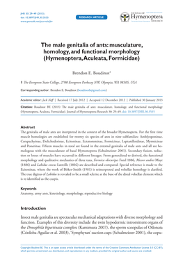 Musculature, Homology, and Functional Morphology (Hymenoptera, Aculeata, Formicidae)