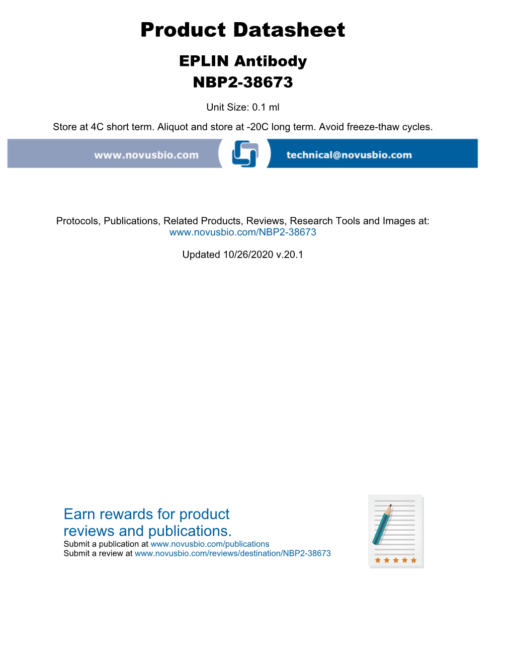Product Datasheet EPLIN Antibody NBP2-38673