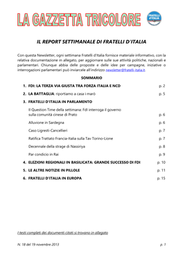Il Report Settimanale Di Fratelli D'italia