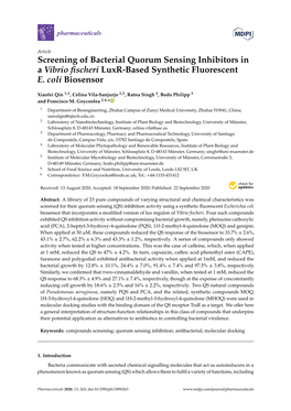 Screening of Bacterial Quorum Sensing Inhibitors in a Vibrio ﬁscheri Luxr-Based Synthetic Fluorescent E