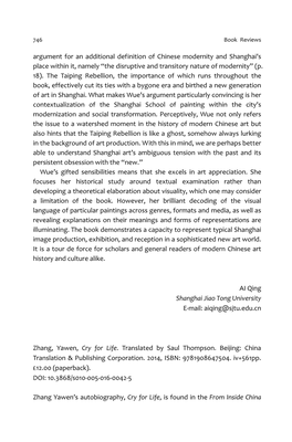 Argument for an Additional Definition of Chinese Modernity and Shanghai’S Place Within It, Namely “The Disruptive and Transitory Nature of Modernity” (P