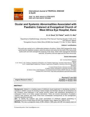 Ocular and Systemic Abnormalities Associated with Paediatric Cataract at Evangelical Church of West Africa Eye Hospital, Kano