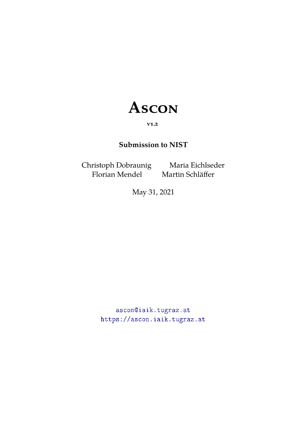 Ascon V1.2. Submission to NIST