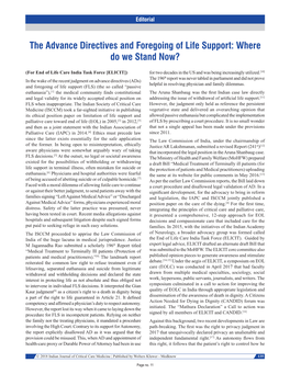 The Advance Directives and Foregoing of Life Support: Where Do We Stand Now?