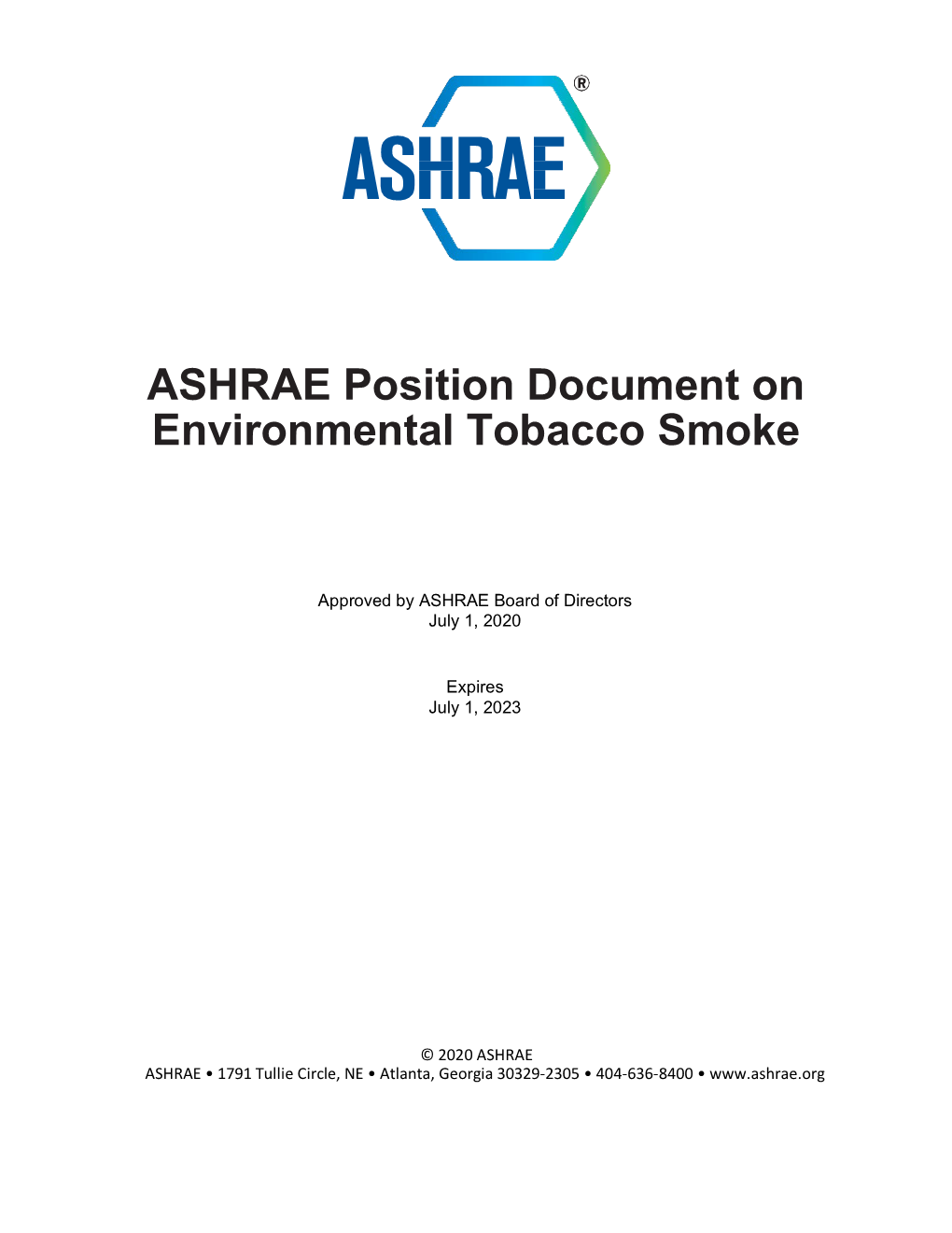 ASHRAE Position Document on Environmental Tobacco Smoke