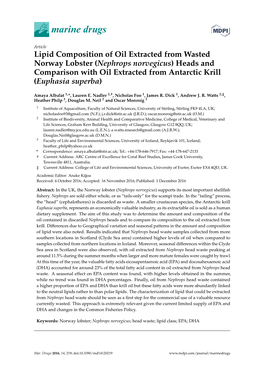 Lipid Composition of Oil Extracted from Wasted Norway Lobster (Nephrops Norvegicus) Heads and Comparison with Oil Extracted from Antarctic Krill (Euphasia Superba)