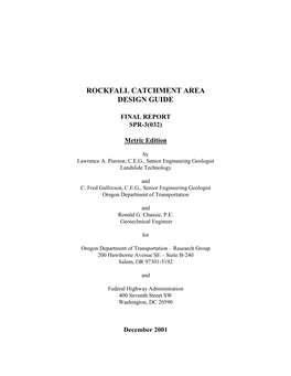Rockfall Catchment Area Design Guide