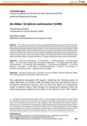 On Aldus' Scriptores Astronomici (1499)