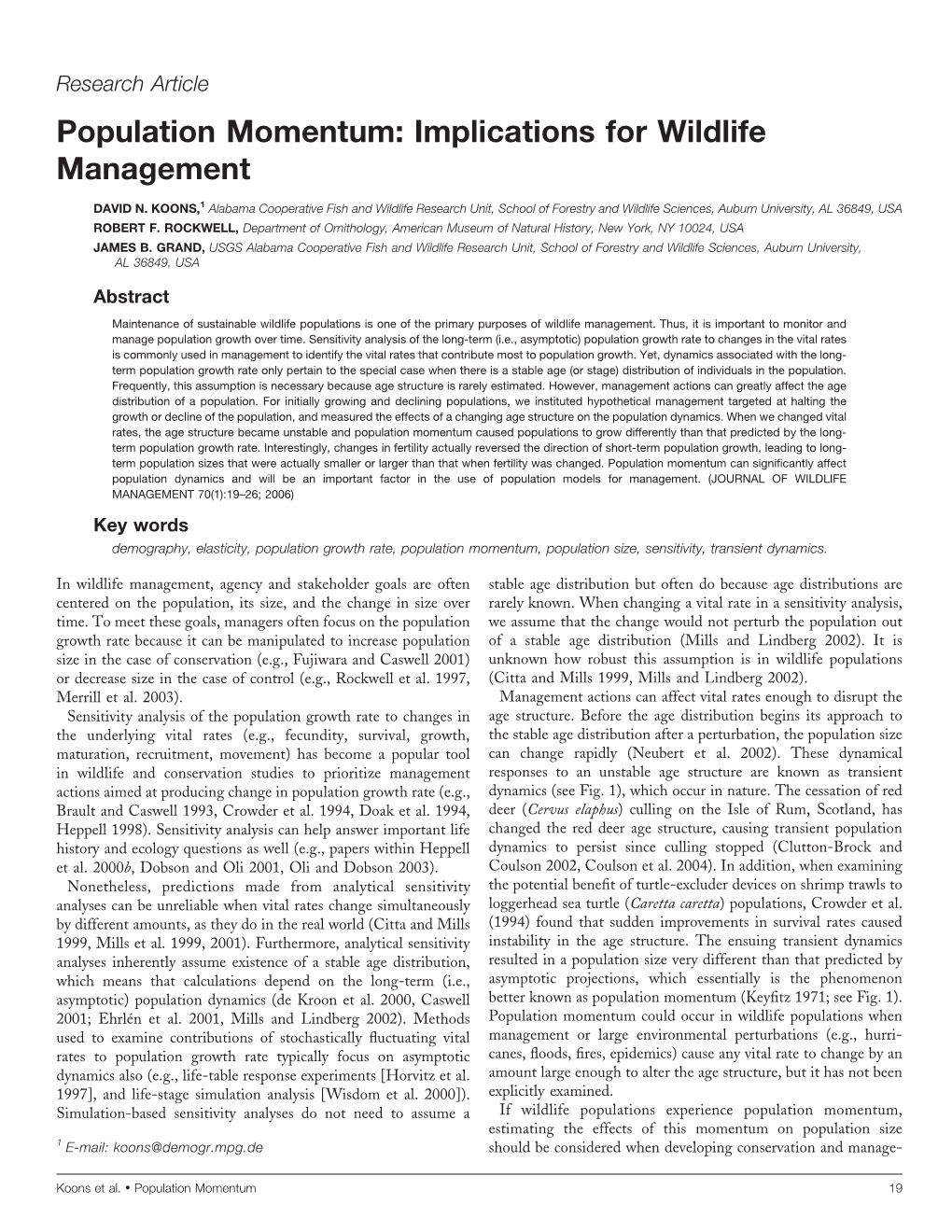 Population Momentum: Implications for Wildlife Management