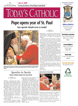 Pope Opens Year of St. Paul Auburn Celebrates Church Holds 50 Years of Says Apostle Should Serve As Model Treasured Memories Pages 10-11 by JOHN THAVIS
