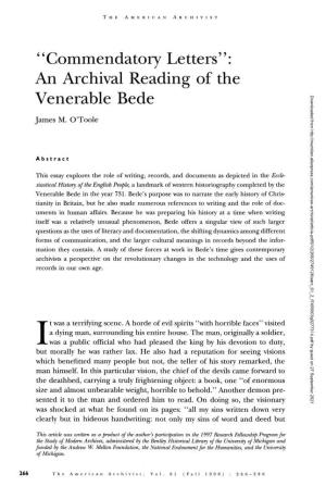 An Archival Reading of the Venerable Bede