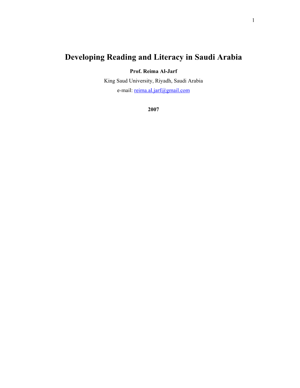 Developing Reading and Literacy Skills in Saudi Arabia