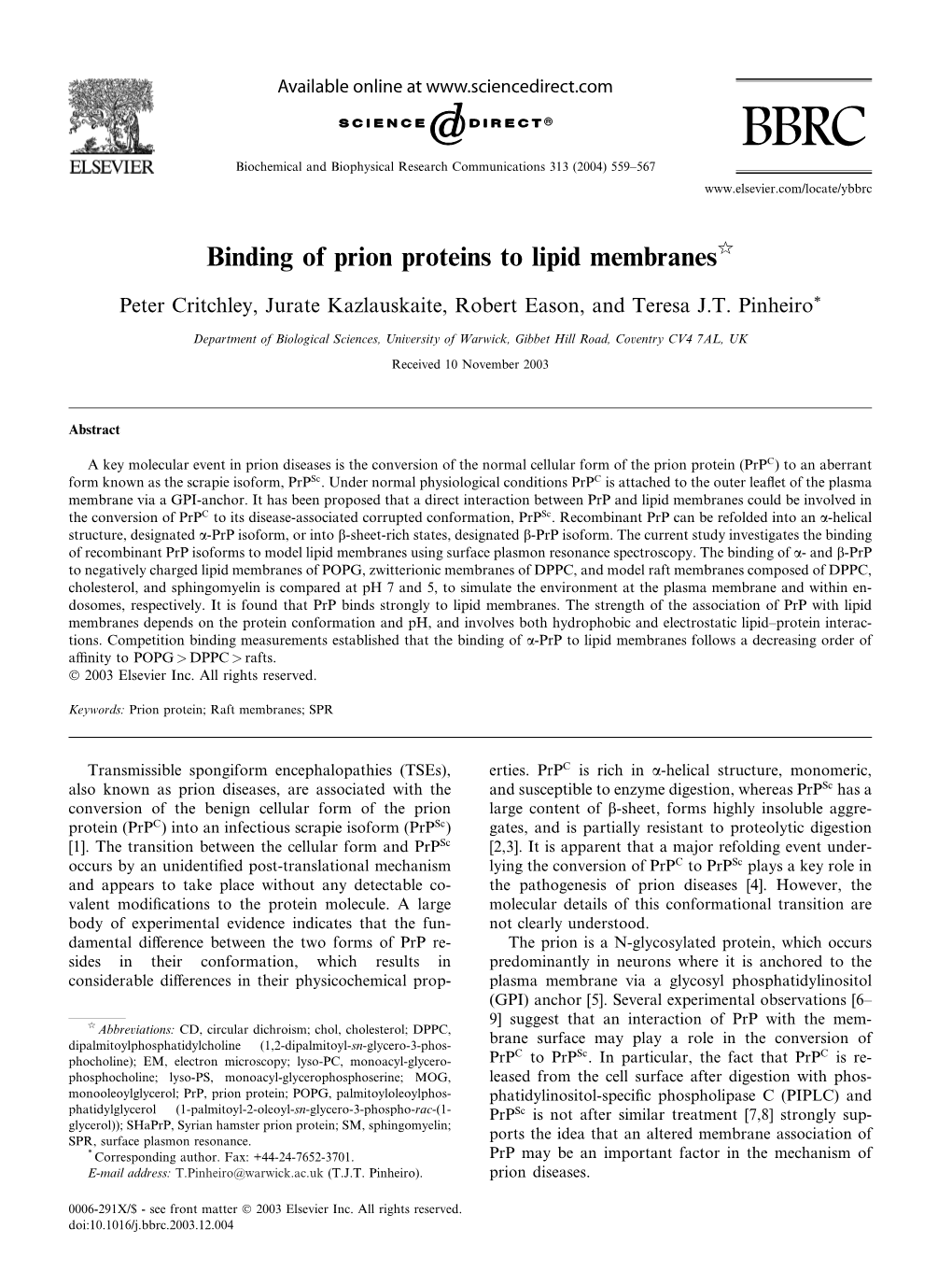 Binding of Prion Proteins to Lipid Membranesq