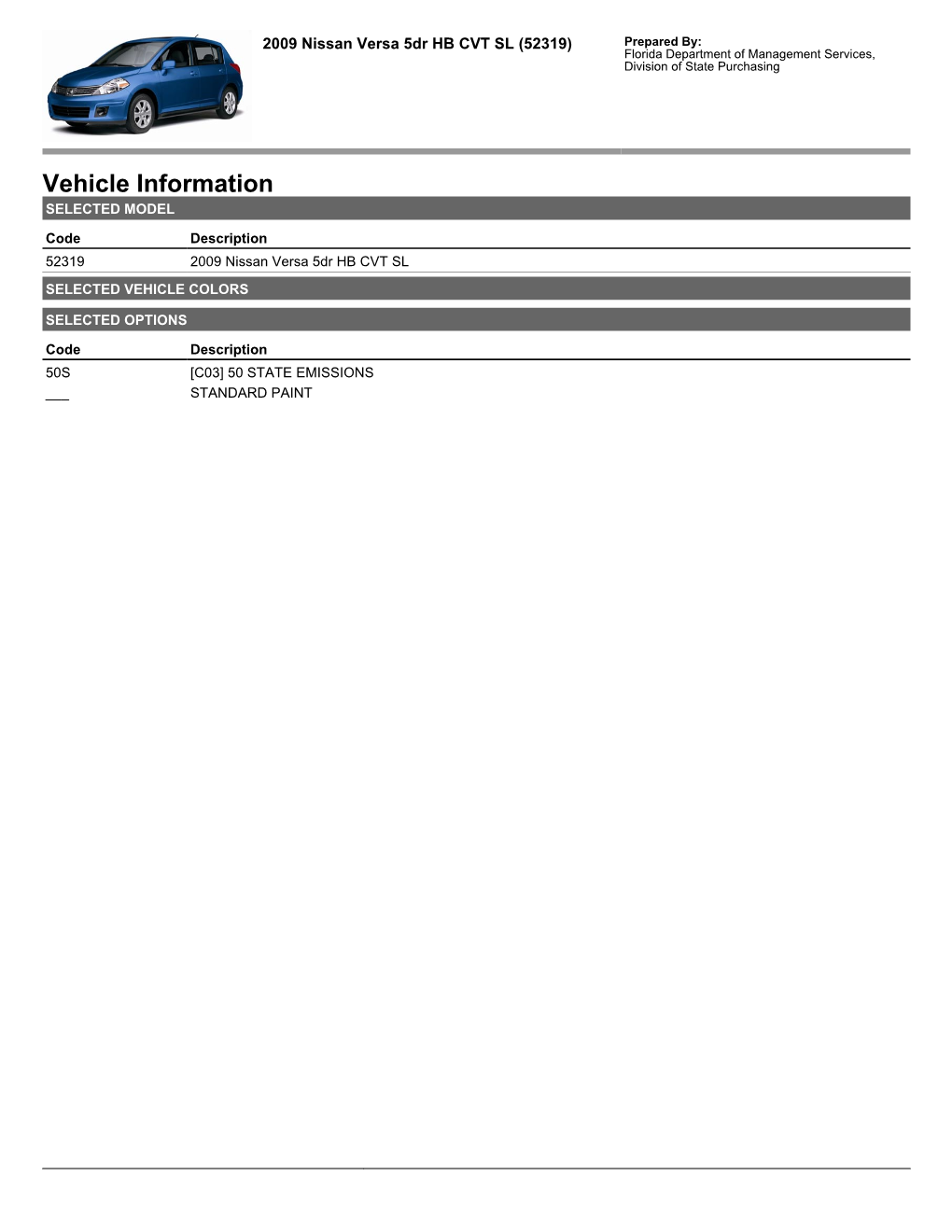 Vehicle Information SELECTED MODEL