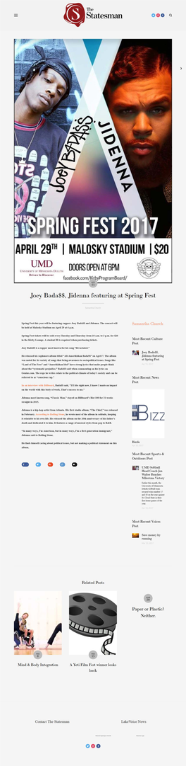 Joey Bada$$, Jidenna Featuring at Spring Fest (2017-04-11)