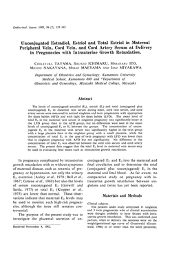 Unconjugated Estradiol, Estriol and Total Estriol in Maternal Peripheral