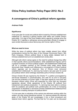 China Policy Institute Policy Paper 2012: No.3 a Convergence Of
