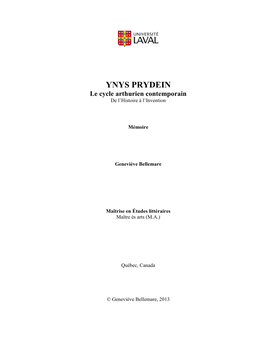 YNYS PRYDEIN Le Cycle Arthurien Contemporain. De L'histoire À L'invention