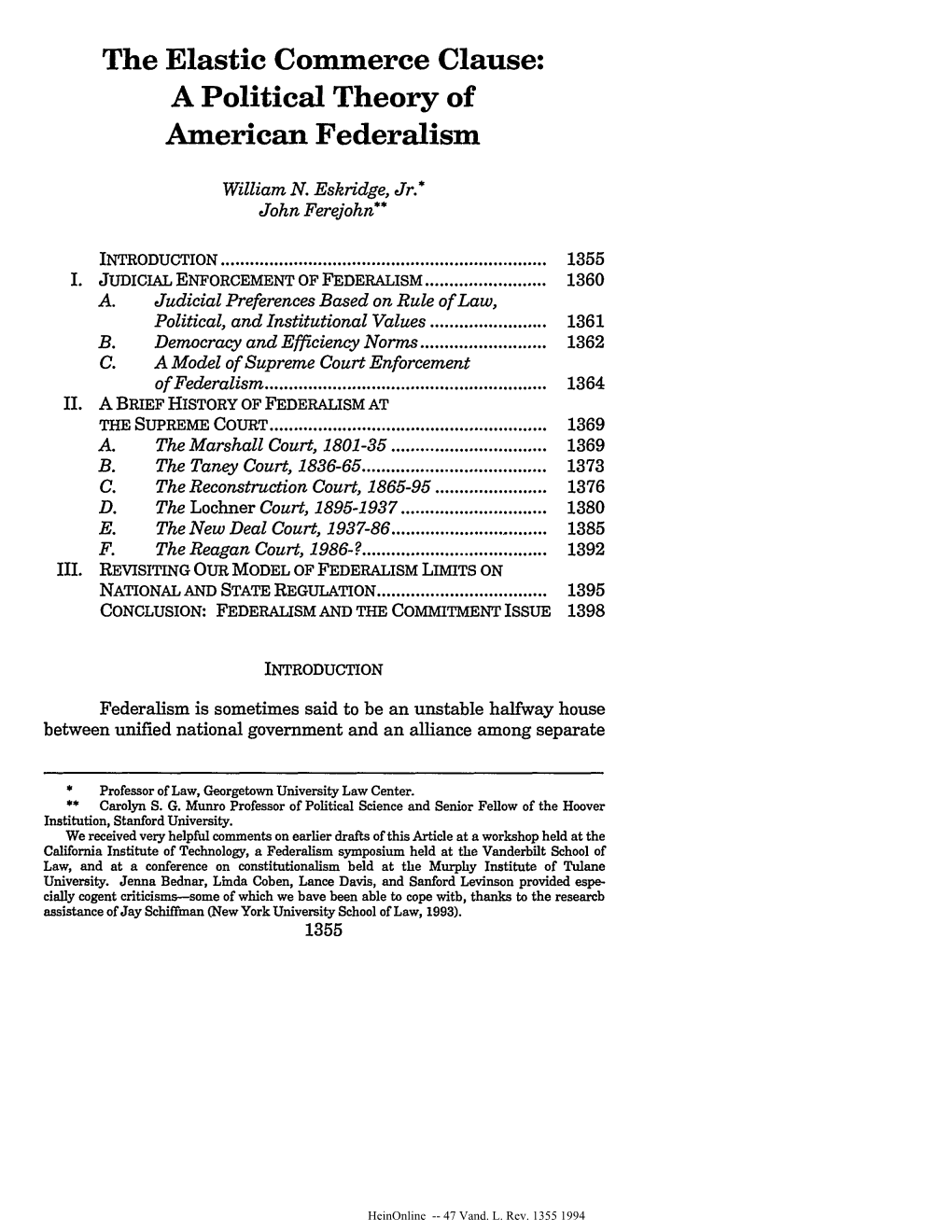 The Elastic Commerce Clause: a Political Theory of American Federalism