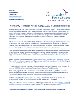 Community Foundation Awards Over $332,500 in College Scholarships