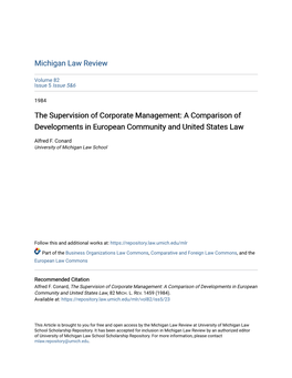 The Supervision of Corporate Management: a Comparison of Developments in European Community and United States Law