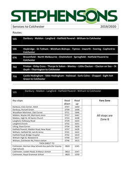 Services to Colchester 2019/2020