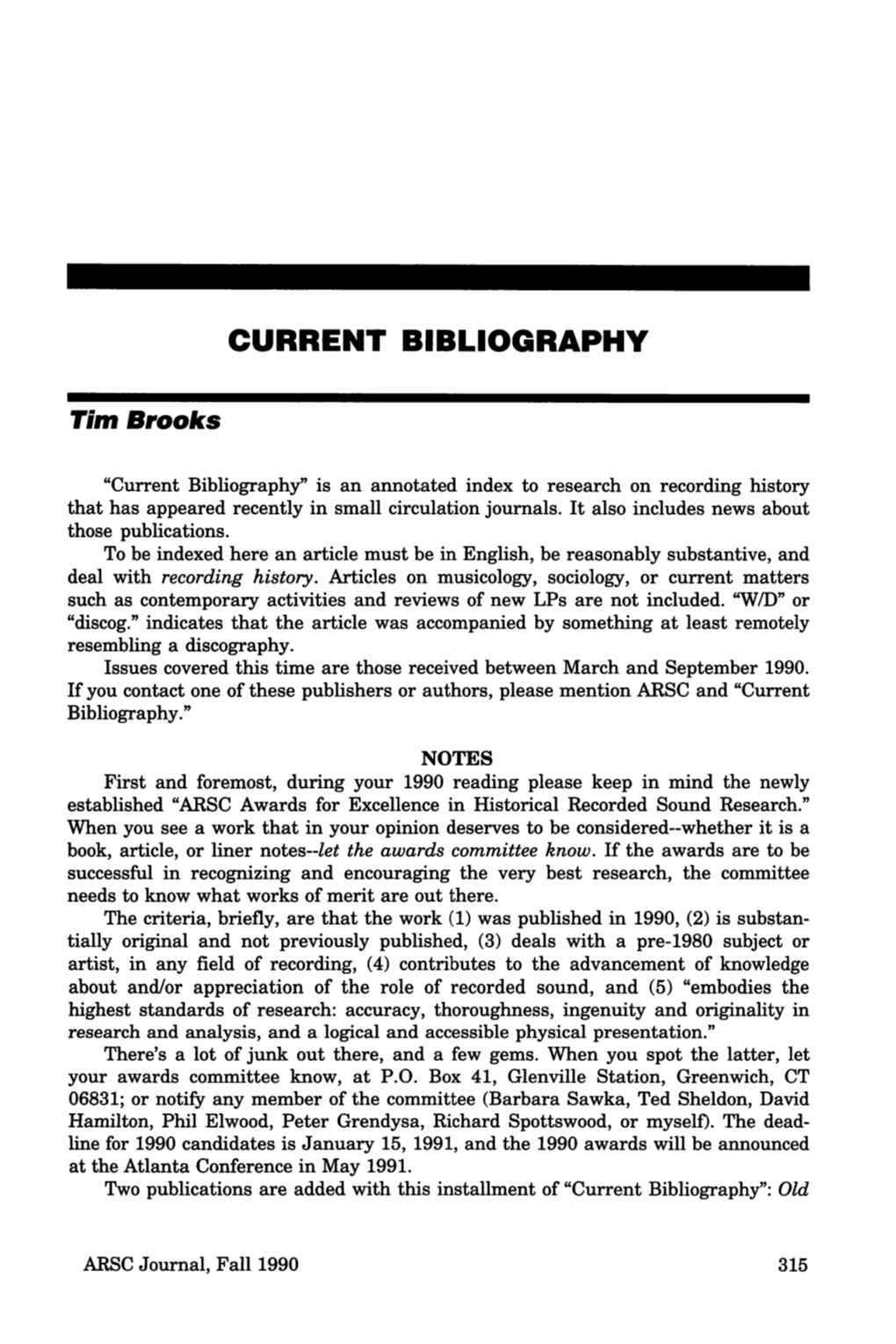 ARSC Journal, Fall 1990 315 Current Bibliography