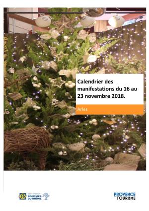 Calendrier Des Manifestations Du 16 Au 23 Novembre 2018