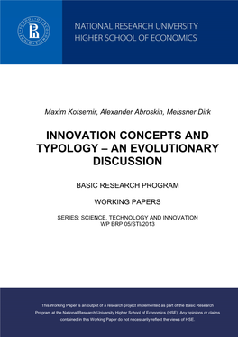 Innovation Concepts and Typology – an Evolutionary Discussion