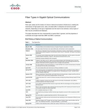 Fiber Types in Gigabit Optical Communications