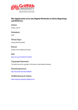 The Application of in Situ Digital Networks to News Reporting and Delivery