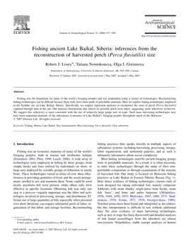Fishing Ancient Lake Baikal, Siberia: Inferences from the Reconstruction of Harvested Perch (Perca ﬂuviatilis) Size