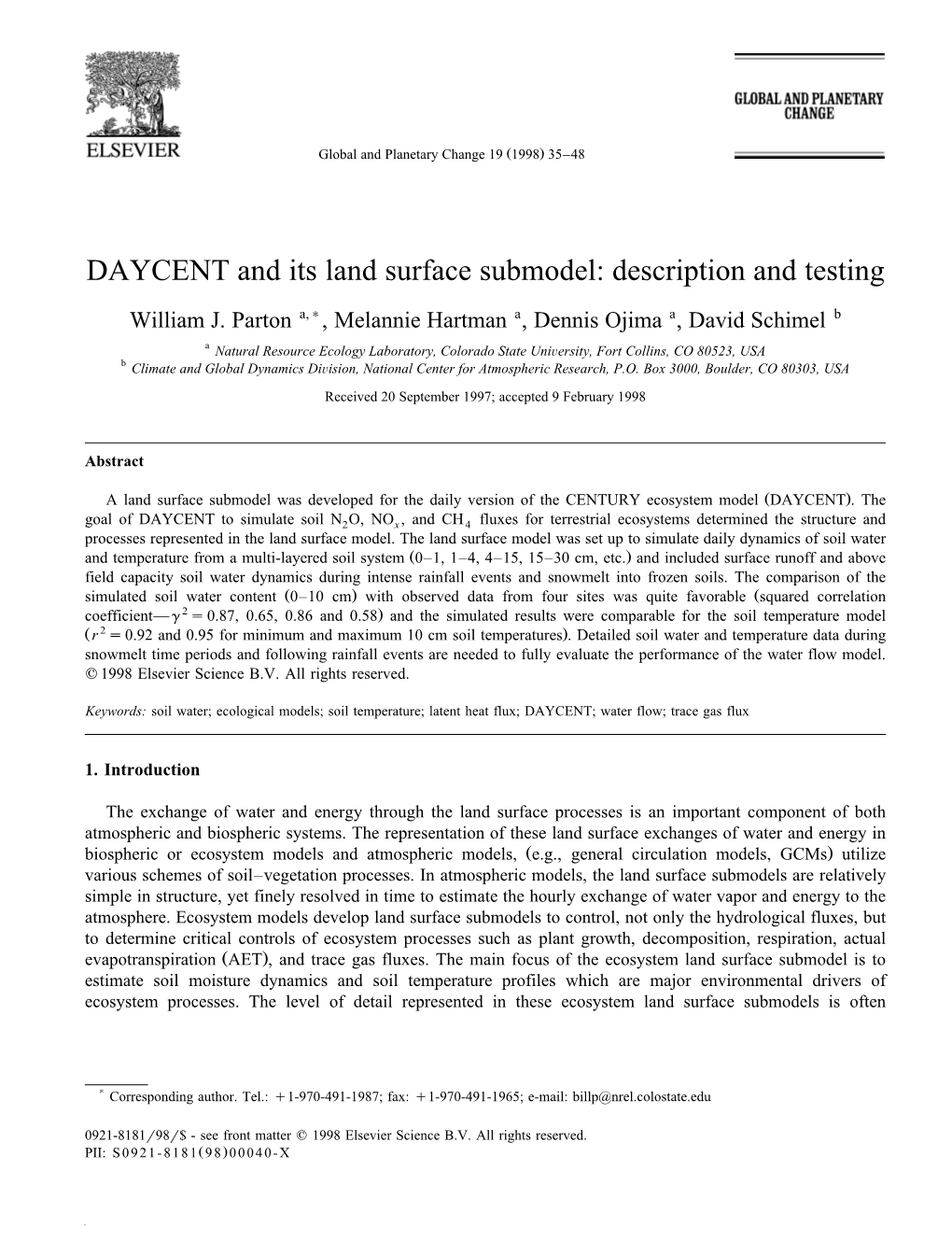 DAYCENT and Its Land Surface Submodel: Description and Testing