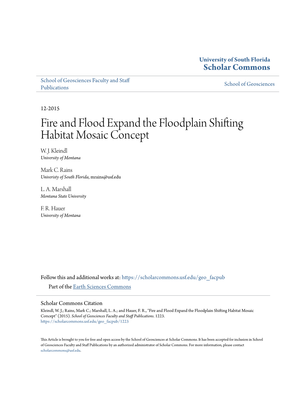 Fire and Flood Expand the Floodplain Shifting Habitat Mosaic Concept W