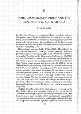James Cropper, John Philip and the Researches in South Africa