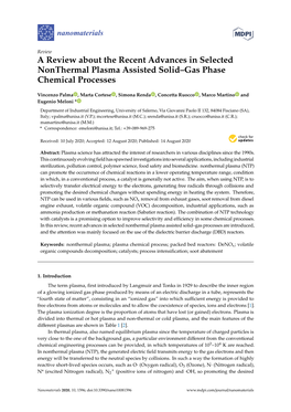 A Review About the Recent Advances in Selected Nonthermal Plasma Assisted Solid–Gas Phase Chemical Processes