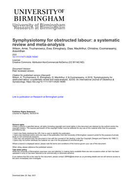 Symphysiotomy for Obstructed Labour: a Systematic Review and Meta