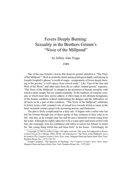 Fevers Deeply Burning: Sexuality in the Brothers Grimm's “Nixie of The
