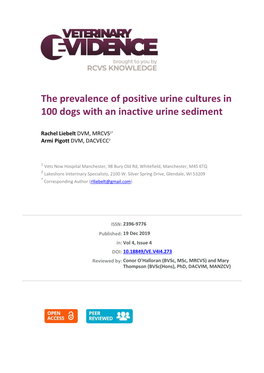 The Prevalence of Positive Urine Cultures in 100 Dogs with An
