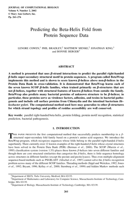 Predicting the Beta-Helix Fold from Protein Sequence Data