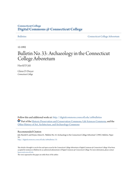 Bulletin No. 33: Archaeology in the Connecticut College Arboretum Harold D