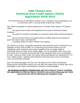 UND Theatre Arts Technical Area Credit Option (TACO) Application 2018-2019