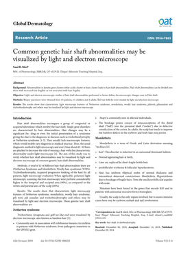 Common Genetic Hair Shaft Abnormalities May Be Visualized by Light and Electron Microscope Saad R Abed* Msc
