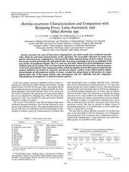 Borrelia Recurrentis Characterization and Comparison with Relapsing-Fever, Lyrne-Associated, and Other Borrelia Spp