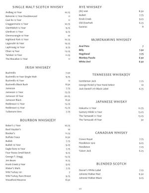 Single Malt Scotch Whisky Irish Whiskey Bourbon