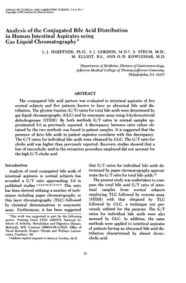 Analysis of the Conjugated Bile Acid Distribution in Human Intestinal Aspirates Using Gas Liquid Chromatography * L.J