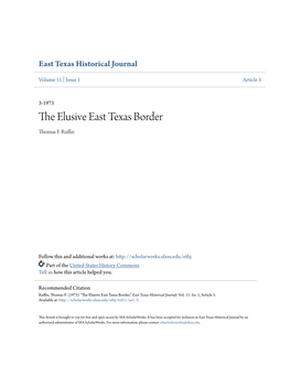 The Elusive East Texas Border," East Texas Historical Journal: Vol