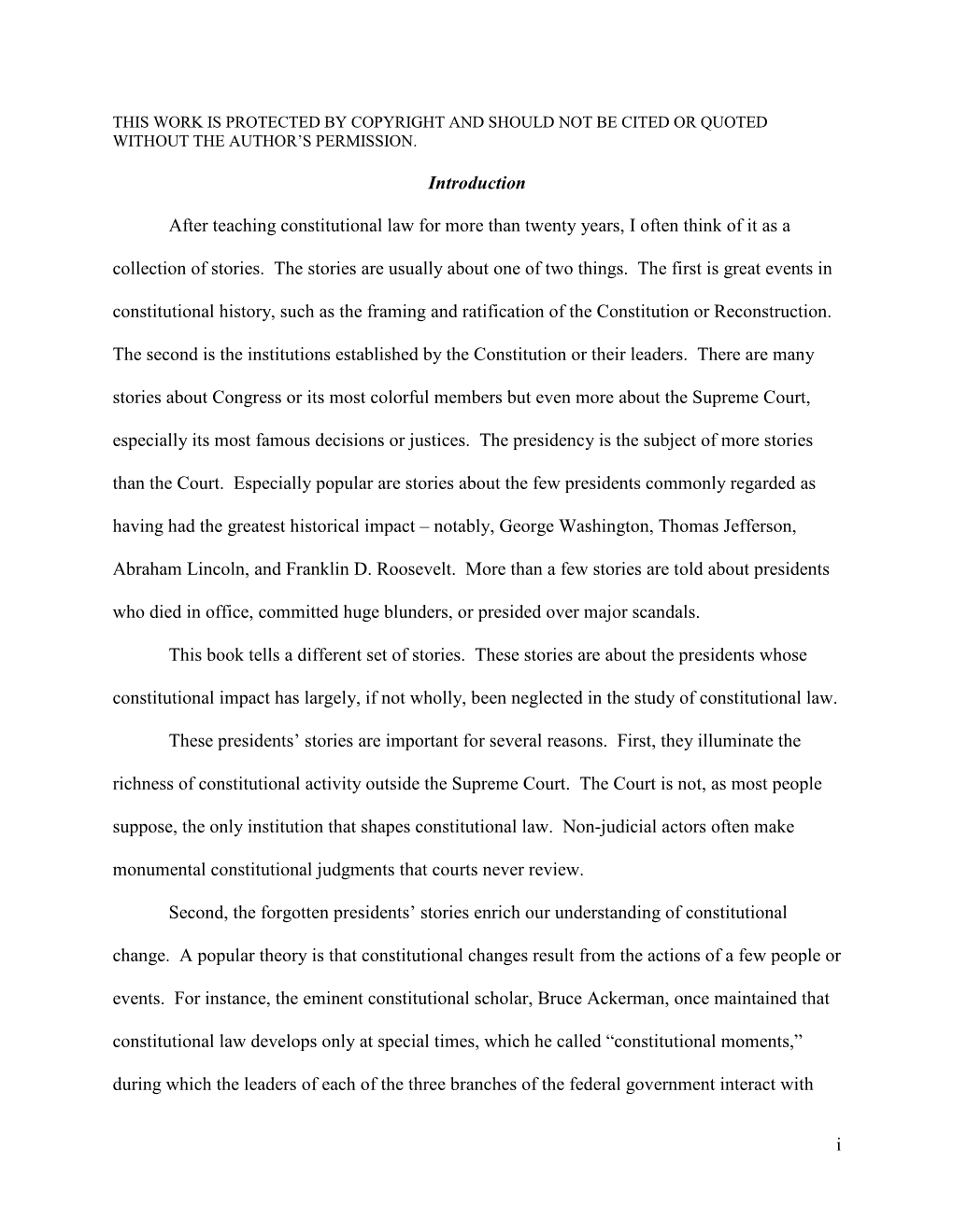 I Introduction After Teaching Constitutional Law for More Than Twenty Years, I Often Think of It As a Collection of Stories. Th