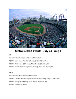 Metro Detroit Events ‐ July 24 ‐ Aug 3